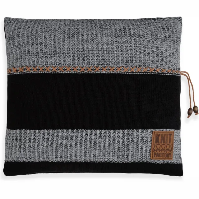 Knit Factory Roxx Sierkussen - Vierkant kussen - Kussen woonkamer - Bank kussen - Decoratie kussen - Zwart/Licht Grijs - 50x50 cm - Kussenhoes inclusief kussenvulling