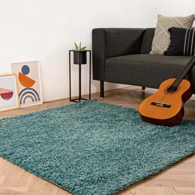 Tapeso Vierkant hoogpolig vloerkleed - Shaggy Trend lichtblauw 200x200