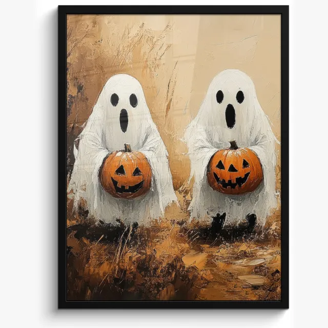 FrameYourWall Poster in lijst - Fotolijst 50x70 cm - Posters - Halloween - Pompoen - Spook - Herfst - Posterlijst zwart - Decoratie - Wanddecoratie woonkamer - Muurdecoratie slaapkamer Halloween - Spookjes