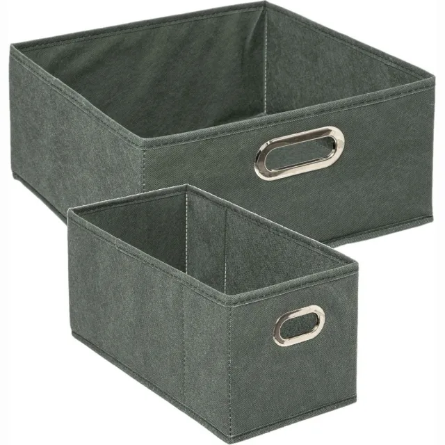 5Five® 5Five opbergmanden - kastmanden - 2x stuks - 7 en 14 liter - groen - linnen - 31 cm - Opbergboxen - Vakkenkast manden Khaki groen