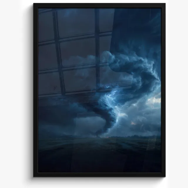 FrameYourWall Poster in lijst - Fotolijst 50x70 cm - Posters - Tornado - Duister - Wolken - Posterlijst zwart - Decoratie - Wanddecoratie woonkamer - Muurdecoratie slaapkamer Tornado - Bliksem