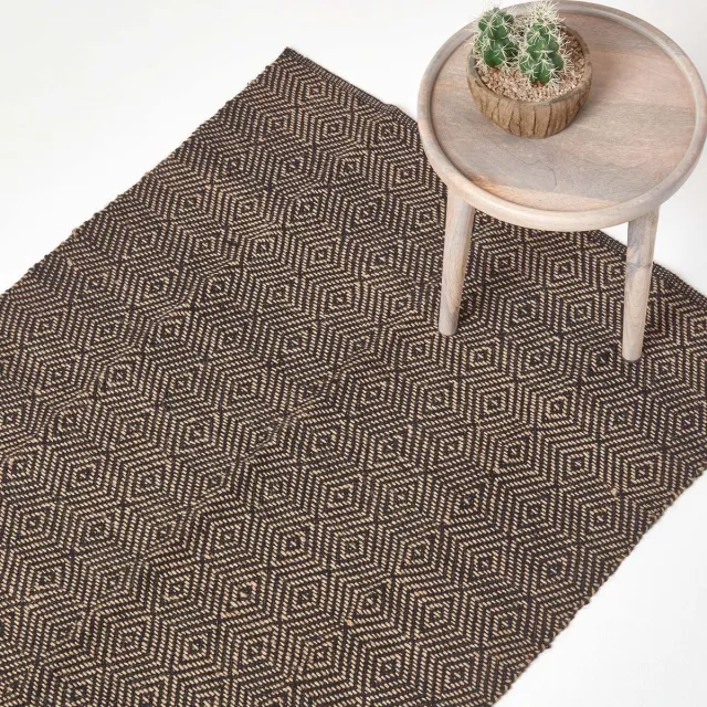 Homescapes Handgeweven vloerkleed van zwart jute met geometrisch patroon 60 x 100 cm Zwart/Natuur