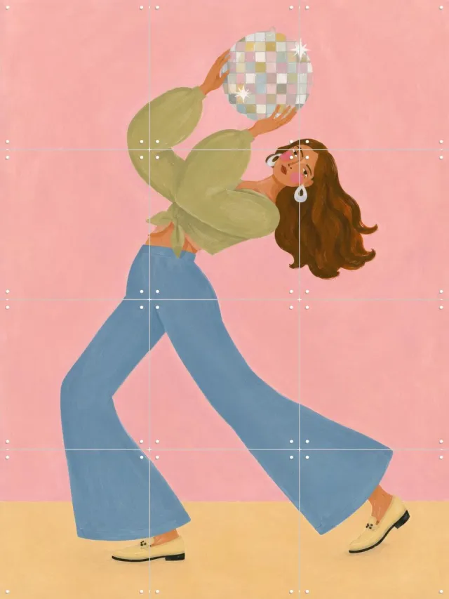 IXXI Disco Darling, Atelier Pommeline - 60 x 80 cm - Grote wanddecoratie en posters - Cartoonesk, Speels, Kleurrijk, Modern, Woonkamer, Slaapkamer Blauw / Roze