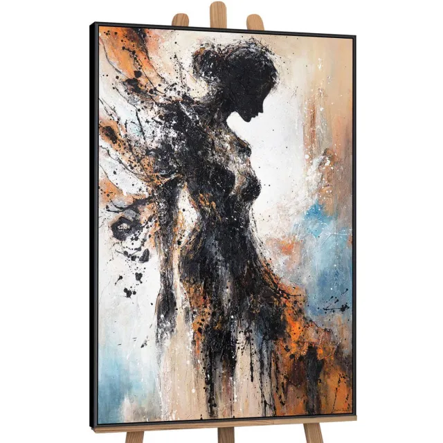 YS Canvas schilderij handgeschilderd element of femininity abstract – YS-Art Gallery – Luxe wanddecoratie voor woonkamer – Modern schilderij voor slaapkamer en hal Black