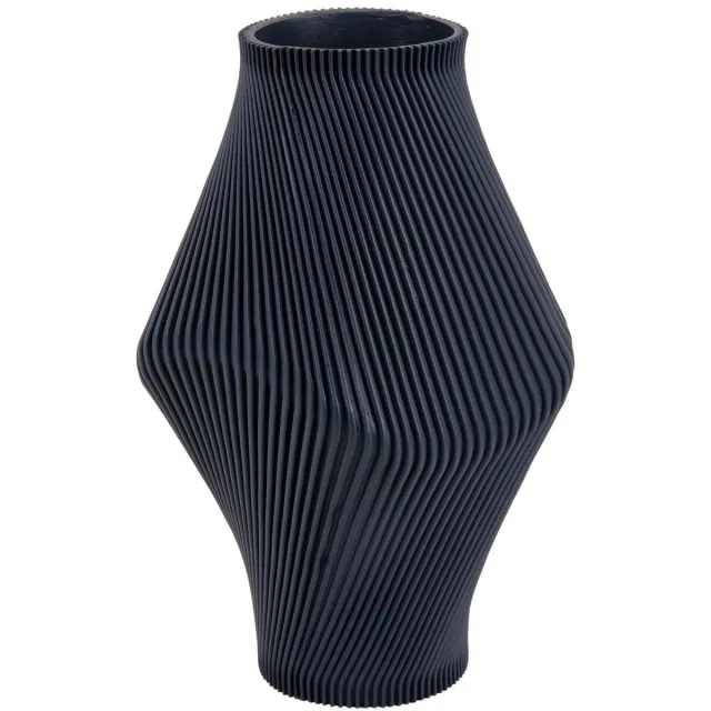Present Time Vaas Twisted Rib - Donkerblauw - Ø16cm - Polyresin - Scandinavisch - Bloemenvaas - Woondecoratie - Decoratieve vaas voor woonkamer of slaapkamer