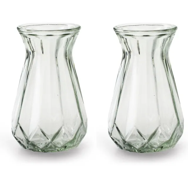 Jodeco Bloemenvaas - 2x stuks - Stijlvol model - helder/transparant glas - H15 x D10 cm