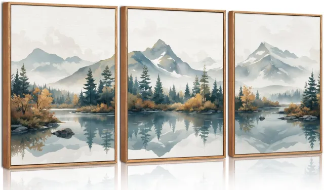 Unyqoos Driedelige canvas wanddecoratie met serene berg- en boslandschappen wit groen