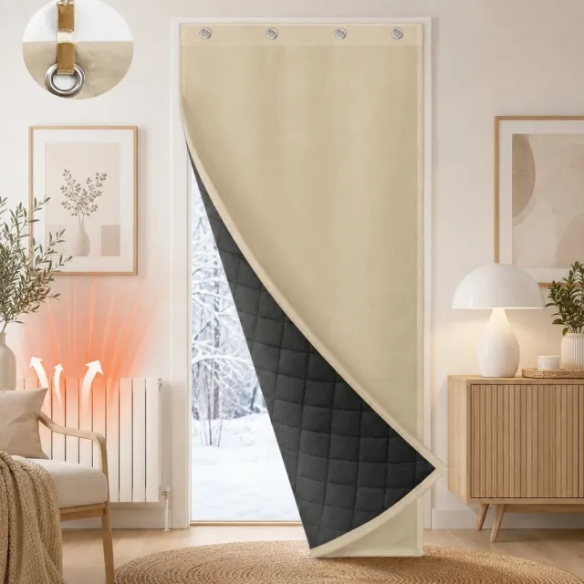 MUPOO Isolerend Deur gordijnen kant en klaar metKlittenband & Haken- Verduisterend Gordijn, Waterdicht,Energiebesparend,Winddicht, Geluidsreducerend, Geschikt voor Thuis, Winkel of Restaurant - 2 Stuk (Beige, B100 x H210cm) beige-2 Stucks