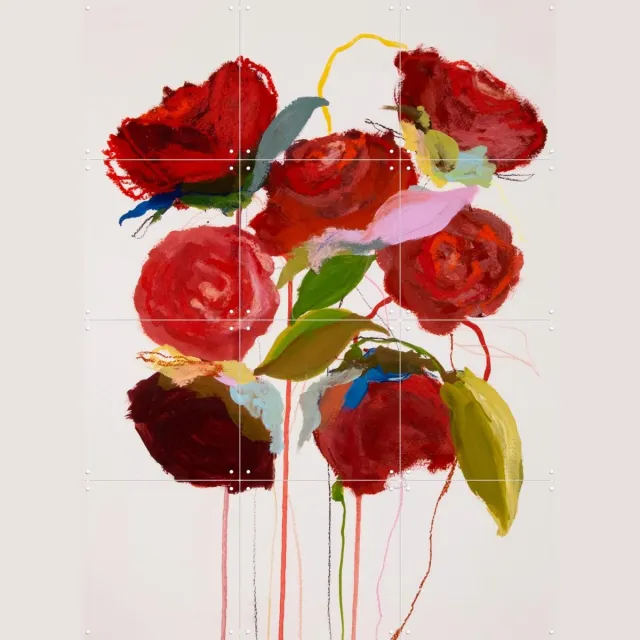 IXXI My Red Door, Leigh Viner - 60 x 80 cm - Grote wanddecoratie en posters - Abstract, Kwaststreken, Olieverf, Slaapkamer, Woonkamer, Botanisch Warme kleuren / Rood