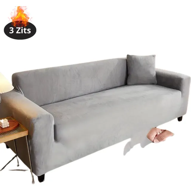 Livano Bankhoes - Bankbeschermer - Stretch - Sofa Cover - Pluche - Lichtgrijs - 3 Zits