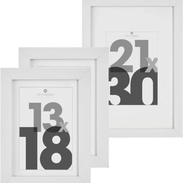 Atmosphera Fotolijstjes set van 3x stuks - 1x voor 21 x 30 cm - 2x voor 13 x 18 cm - wit - modern/strak ontwerp