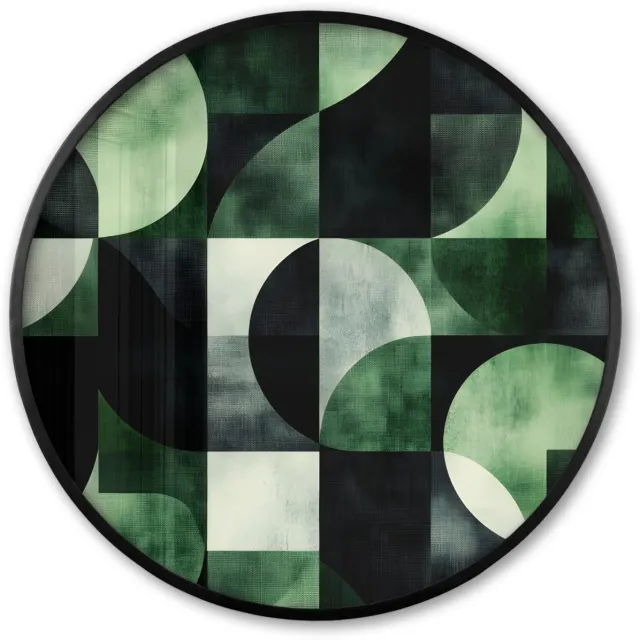 FrameYourWall Poster in lijst Rond - Fotolijst 60x60 cm - Posters - Abstract - Groen - Vormen - Ronde posterlijst zwart - Decoratie - Wanddecoratie woonkamer - Muurdecoratie slaapkamer Abstract - Vormen