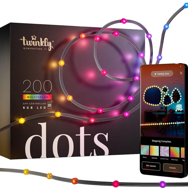 Twinkly Dots Flexibele LED Lichtsnoer - 10M - 200 RGB Licht - Gaming - Binnen & Buiten - Wifi - Werkt met Homekit, Google Home en Razer Chroma - Zwart