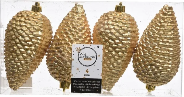 Decoris Gouden kerstversiering dennenappels kunststof 12 cm - kerstballen Goudkleurig