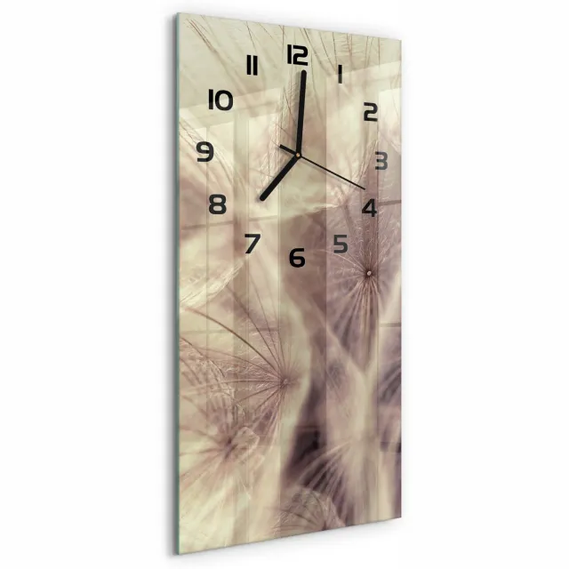 TULUP Wandklok - Paardebloem Wandklok Glas Decoratie - 30x60 cm - Grijs Gekleurde Glazen Klok - Zwarte handen - Rechthoekige Klok - Klok Glas Met Opdruk - Moderne Wandklok Glas