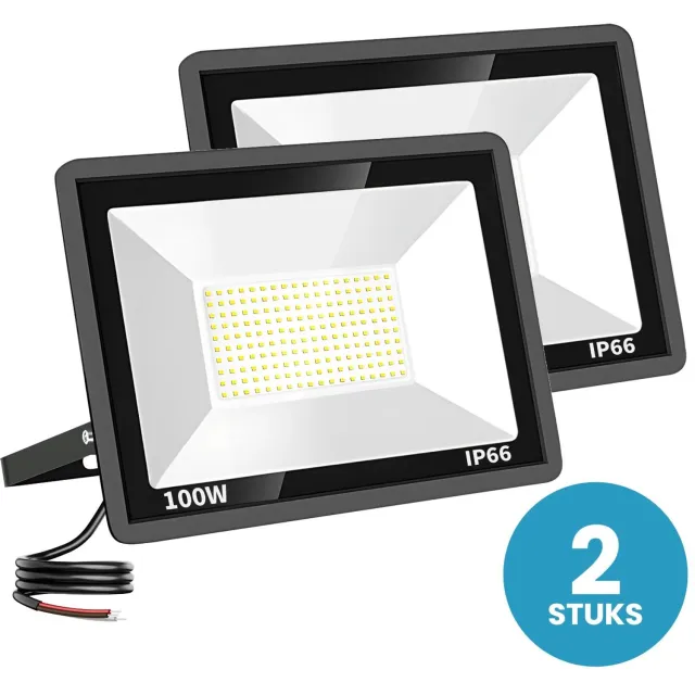 Tsong LED Schijnwerper 100W - 2 stuks - 12.000 lm - Warmwit 3000K - 120° Breedstraler - IP66 - Terrein- & Gevelverlichting - 2 jaar garantie