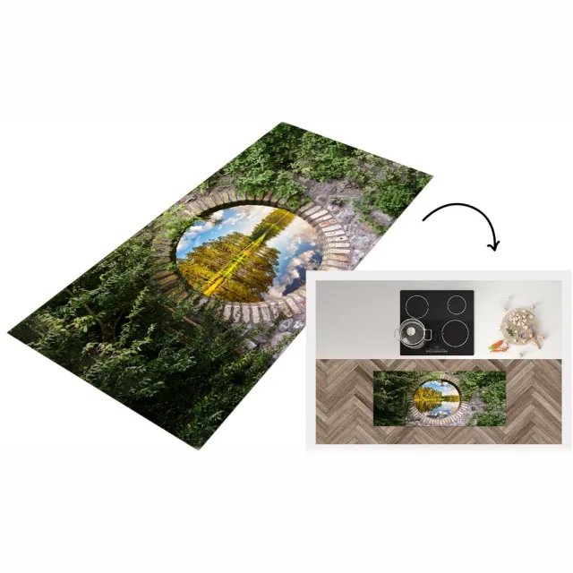 KitchenYeah Keukenloper - Loper keuken - Bomen - Water - Doorkijk - Keukenloper vinyl Multicolor