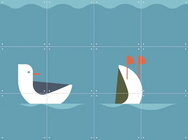 IXXI Pair of Ducks, Studio Kars + Boom - 80 x 60 cm - Grote wanddecoratie en posters - Illustraties, Speels, Grafisch Ontwerp, Geometrische Kunst Blauw