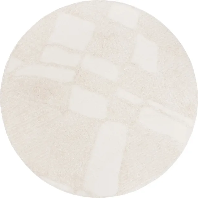 TESSO LIVING Modern Hoogpolig Vloerkleed – Ø 120 cm – Nordic Wit – Premium Woonkamer Tapijt – Japans Boho Scandi Design – Zacht en Warm, Ideaal voor de Slaapkamer