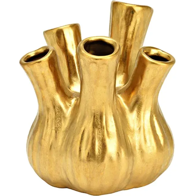 G. Wurm Bloemenvaas - tulpenvaas - goud - keramiek - 13 x 13 x 16 cm - toetervaas