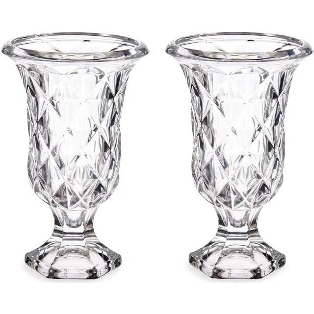 Giftdecor Bloemenvazen 2x stuks - Rhombus transparant glas - 15 x 24 cm