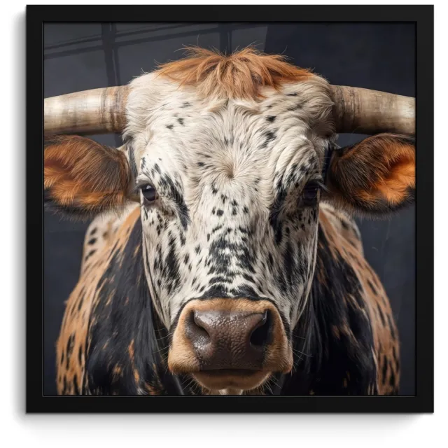 FrameYourWall Poster in lijst - Fotolijst 40x40 cm - Posters - Stier - Kleurrijk - Hoorns - Posterlijst zwart - Decoratie - Wanddecoratie woonkamer - Muurdecoratie slaapkamer