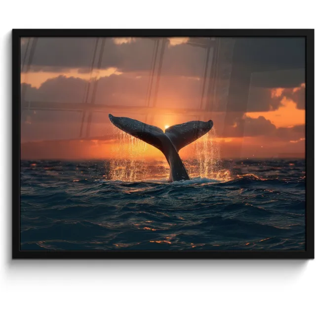 FrameYourWall Poster in lijst - Fotolijst 80x60 cm - Posters - Walvis staart - Water - Zonsondergang - Posterlijst zwart - Decoratie - Wanddecoratie woonkamer - Muurdecoratie slaapkamer