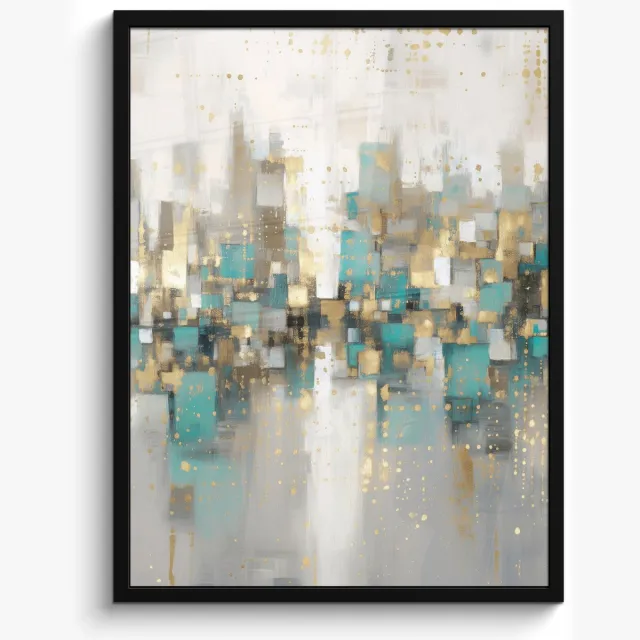 FrameYourWall Poster in lijst - Fotolijst 50x70 cm - Posters - Abstract - Blokken - Goud - Skyline - Posterlijst zwart - Decoratie - Wanddecoratie woonkamer - Muurdecoratie slaapkamer