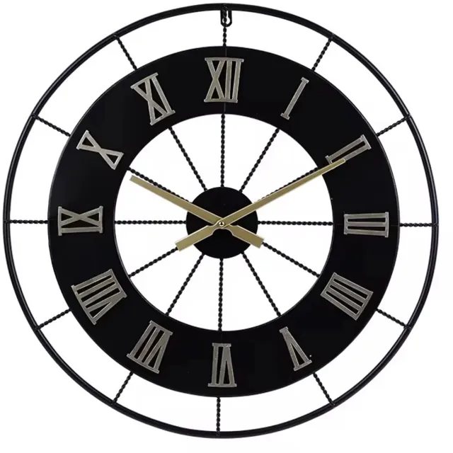 zeck home Roman Époque – Grote Wandklok 60 cm – Stil Quartz Uurwerk – Zwart Metaal – Luxe Klassieke Klok met Romeinse Cijfers