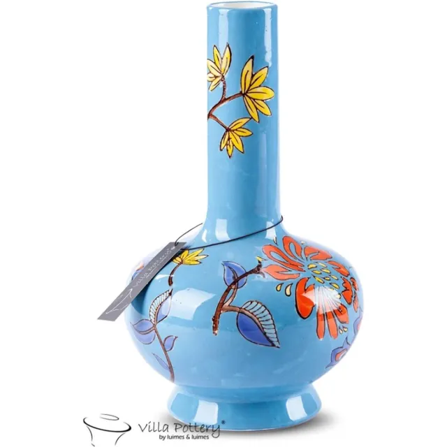 Irishflowers Vaas - Villa Pottery - Decoratie - Woondecoratie - Porselein - Waterdicht - Moederdagcadeau - Happy Flowers 2 Blue Blauw