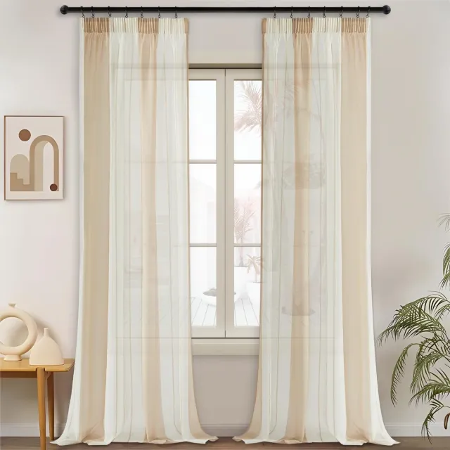 Unyqoos Grote set van semi-transparante gestreepte gordijnen voor veelzijdige interieurdecoratie Beige wit strepen