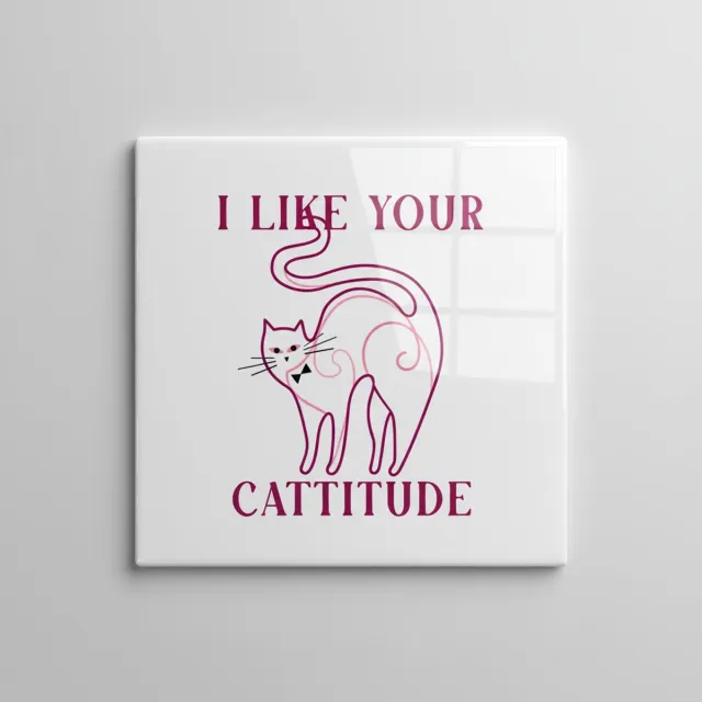 Nevolis I Like Your Cattitude Tegel 15×15 cm – Grappige Kattenliefhebber Quote Keramische Wandtegel – Schattig Feline Humor Decor Cadeau Multi Color