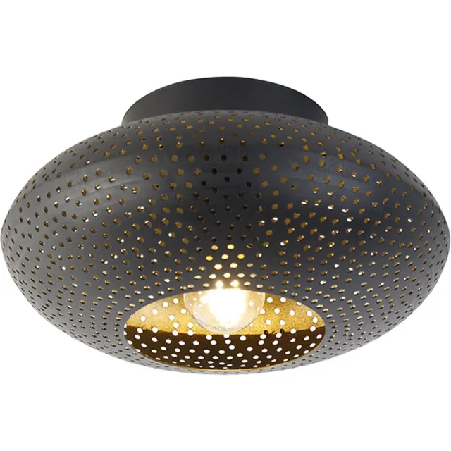 QAZQA radiance - Oosterse Dimbare LED Smart Plafondlamp incl. wifi met Dimmer - 1 lichts - Ø 25 cm - Zwart Goud - Woonkamer | Slaapkamer Zwart Goud Smart LED