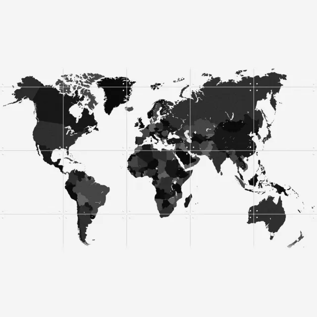 IXXI World, Kunst in Kaart - 100 x 80 cm - Grote wanddecoratie en posters - Grafisch Ontwerp, Minimalisme, Gang, Woonkamer, Reizen, Architectuur, Stad Zwart en wit / Monochroom / Zwart