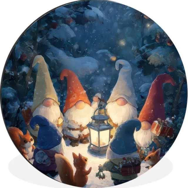 WallCircle Wandcirkel - Muurcirkel - Winter - Gnooms - Eekhoorns - Meerkleurig - Aluminium - Dibond - 60x60 cm - Binnen en Buiten