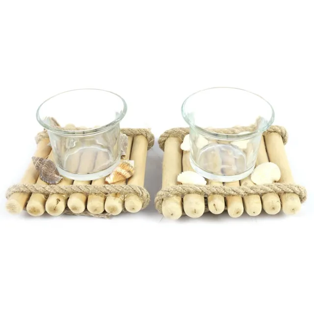 Decostar Living en Decoration Countryfield Theelichthouder Chelly Naturel - 2 stuks L6B6H10cm