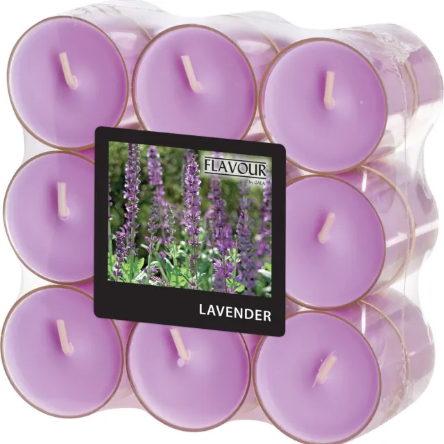 Conpax Candles Geur theelichtjes/waxinelichtjes - transparant - 18x - Lavender aroma - 6 branduren Lavender paars