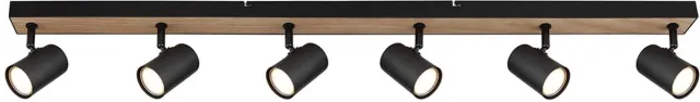 Globo Plafondlamp Plafondspot zwart spotlijst 6 vlammen, MDF hout look Scandinavisch, 6x GU10 stopcontact, LxBxH 115x6x13.5cm