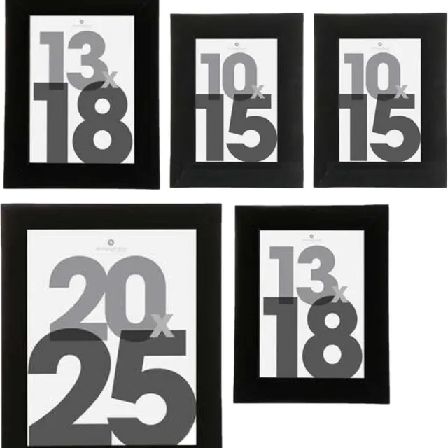 Atmosphera Fotolijstjes set Olympus - 5x stuks - zwart frame - Kunststof/glas - in 3 formaten