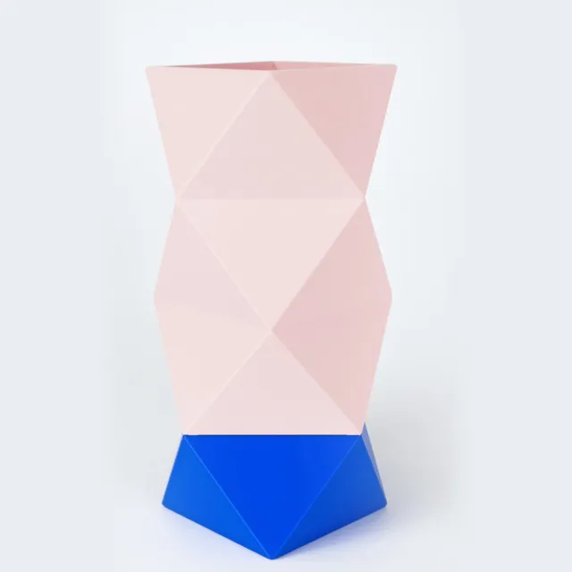 Kloq Origami Vaas Kobalt Blauw & Perzik Pastel L - 3D geprinte vaas Roze & Blauw