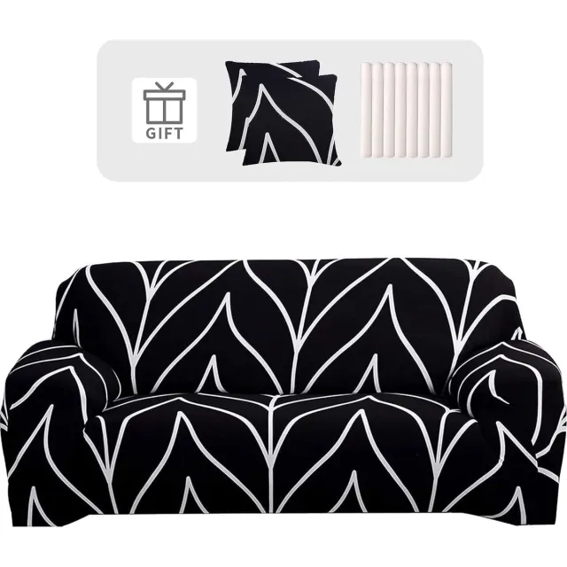 Unyqoos Bankhoes 1-zits stretch bankhoes elastische bankhoes spandex bankhoes met 3 kussenhoezen antislip wasbaar bankbeschermhoes bank zwarte lijn