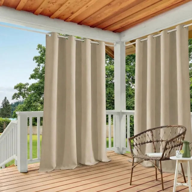Qelus 1 Stuk Buitengordijn Waterdicht - Outdoor Gordijn met Oogjes - Weerbestendig & UV-beschermend - Voor Patio en Balkon - Rideau Extérieur - 132x244cm - Beige Beige (1 stuk)