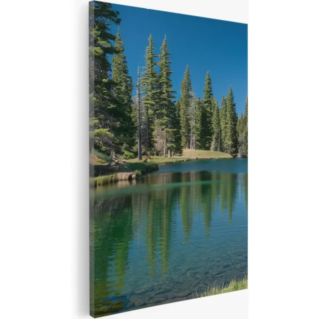 Saammp Canvas Schilderij - Meer tussen de bomen - Landschap - Natuur - 30x45 - Foto op canvas - Wanddecoratie - Muurdecoratie Woonkamer - Slaapkamer decoratie - Canvas Print Multicolor