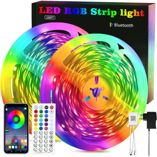 NETTLIFE LED Strip - 30 meter - RGB - 2x15m - met Afstandsbediening - App - met 16 Kleuren - Dimbaar - WiFi LED-Strip - Smart Led Lights wit