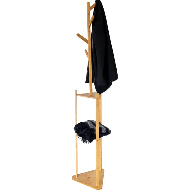 QUVIO Kapstok staand met legplanken / Kapstok / Staande kapstok / Garderoberek / Kapstokken / Kapstokhaak - 32,5 x 32,5 x 179 cm (lxbxh) - Lichtbruin