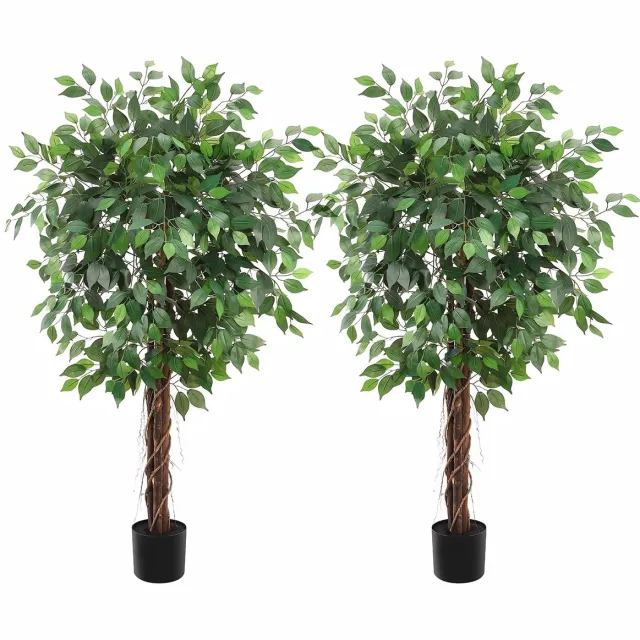 Happiq Set van 2 Kunstficus Bomen - Realistisch design met Houten Stam - voor woonkamer en kantoor - 152cm Groen Zijdeplant - 182,8 cm