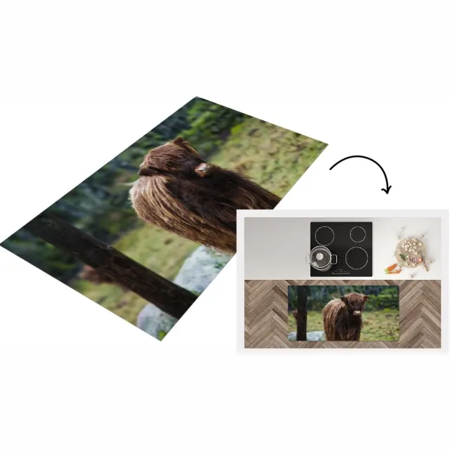 KitchenYeah Keukenloper - Loper keuken - Schotse Hooglander - Bos - Mos - 120x60 cm - Keukenloper vinyl Multicolor