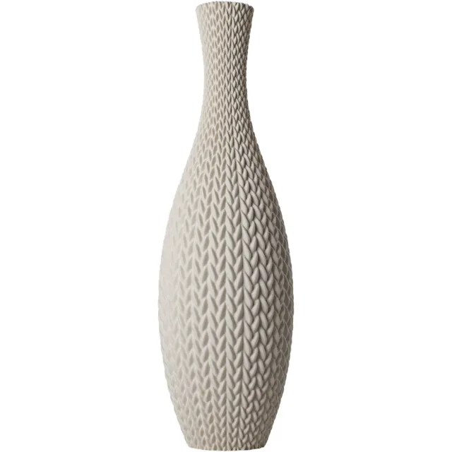 Slimprint Vaas LISA, Creme Wit, D15,8 x H50 cm, Slanke Design Vaas met Vlechtpatroon, Gerecycled Biokunststof van Fruitverpakkingen