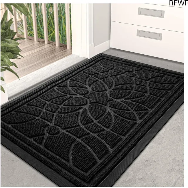 RFWR Zware Vuilvanger Deurmat 40 x 60 cm - Wasbaar Antislip Entreetapijt met Rubberen Achterkant voor Binnen en Buiten Zwart