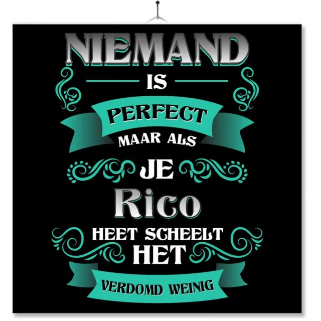 MC Living Tegel Met Opdruk | Kado | Cadeau | Niemand Is Perfect Maar Als Je Rico Heet Scheelt Het Verdomd Weinig Multi-Color